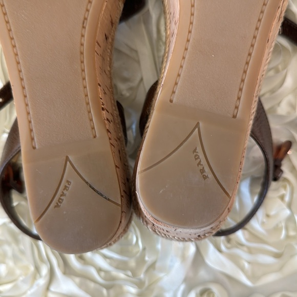 Prada Brown Leather Strappy Wedge Sandals HARDLY WORN! size 37 - Picture 11 of 11